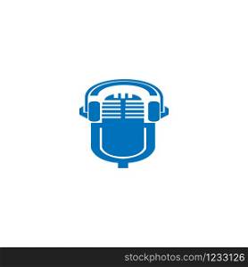 Microphone with headphone vector design. Podcast concept. Broadcasting characters template.
