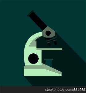 Microscope icon in flat style on a blue background. Microscope icon in flat style