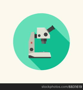 Microscope icon. Microscope icon on round green background. Flat vector icon