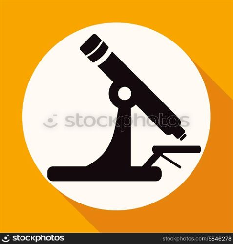 Microscope Icon on white circle with a long shadow