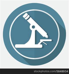 Microscope Icon on white circle with a long shadow