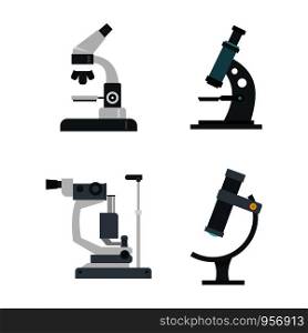 Microscope icon set. Flat set of microscope vector icons for web design isolated on white background. Microscope icon set, flat style