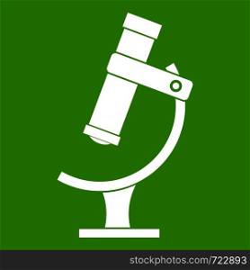 Microscope icon white isolated on green background. Vector illustration. Microscope icon green