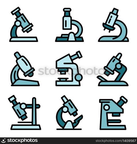 Microscope icons set. Outline set of microscope vector icons for web design isolated on white background. Microscope icons set, outline style
