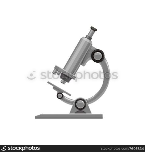 Microscope isolated chemistry and biology research tool. Vector investigation equipment to study micro cells. Micro cells research tool isolated microscope