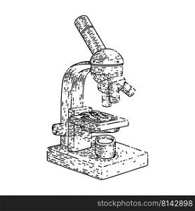microscope lab hand drawn vector. laboratory research, science biology, scientific health, chemistry test microscope lab sketch. isolated black illustration. microscope lab sketch hand drawn vector