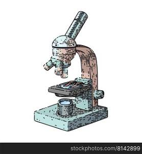 microscope lab hand drawn vector. laboratory research, science biology, scientific health, chemistry test microscope lab sketch. isolated color illustration. microscope lab sketch hand drawn vector