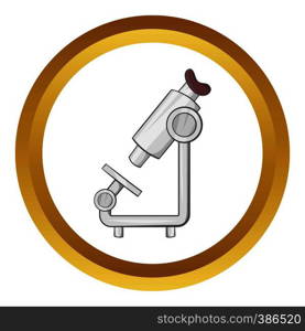 Microscope vector icon in golden circle, cartoon style isolated on white background. Microscope vector icon