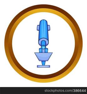 Microscope vector icon in golden circle, cartoon style isolated on white background. Microscope vector icon