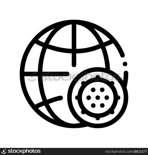 Microscopic Bacterium And Planet Vector Sign Icon Thin Line. Globe Universal Bacterium Linear Pictogram. Microbe Type Infection Biology Microorganism Contour Monochrome Illustration. Microscopic Bacterium And Planet Vector Sign Icon