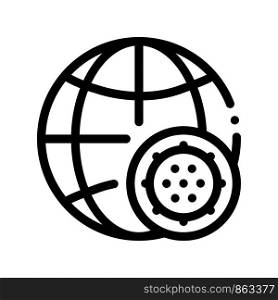 Microscopic Bacterium And Planet Vector Sign Icon Thin Line. Globe Universal Bacterium Linear Pictogram. Microbe Type Infection Biology Microorganism Contour Monochrome Illustration. Microscopic Bacterium And Planet Vector Sign Icon