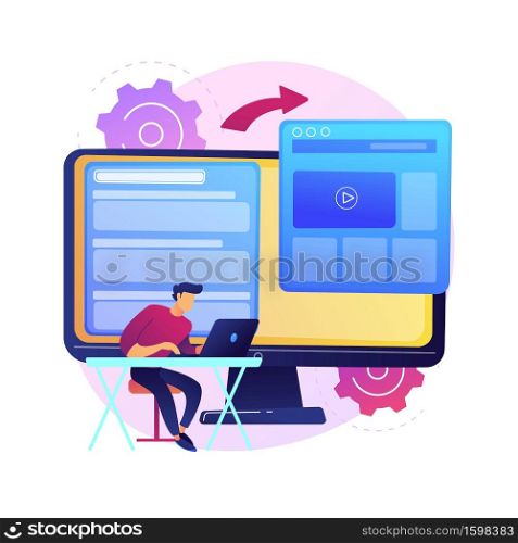 Microsite development abstract concept vector illustration. Microsite web development, small internet site, graphic design service, landing page, software programming team abstract metaphor.. Microsite development abstract concept vector illustration.
