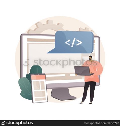 Microsite development abstract concept vector illustration. Microsite web development, small internet site, graphic design service, landing page, software programming team abstract metaphor.. Microsite development abstract concept vector illustration.