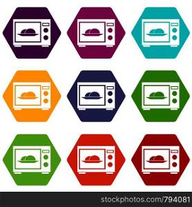 Microwave icon set many color hexahedron isolated on white vector illustration. Microwave icon set color hexahedron