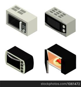 Microwave icons set. Isometric set of microwave vector icons for web design isolated on white background. Microwave icons set, isometric style