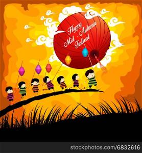 Mid Autumn Festival background with kids playing lantern
