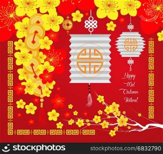 Mid autumn festival. Blossom and lanterns background