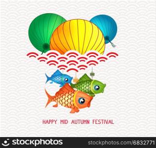 Mid Autumn Festival chinese background with carp lanterns