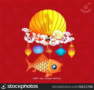 Mid Autumn Festival vector background with lantern and carp