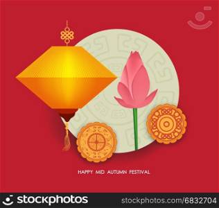 Mid Autumn Lantern Festival background with moon cake and lotus. Happy Mid Autumn Festival