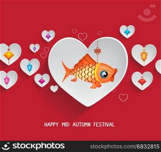 Mid Autumn Lantern Festival hearts background with carp
