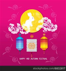 Mid Autumn Lantern Festival vector background with moon rabbit