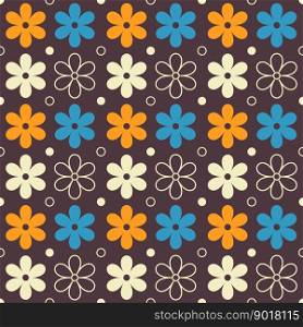 Mid century modern seamless pattern. Retro flowers background for bedding, tablecloth, oilcloth or other textile design in retro style