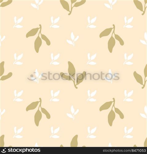 Mid century style seamless pattern with small plant leaves. Simple summer print for tee, fabric, stationery. Hand drawn vector illustration for decor and design.