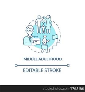 Middle adulthood development concept icon. Lifecycle process. Family creation and career-ladder abstract idea thin line illustration. Vector isolated outline color drawing. Editable stroke. Middle adulthood development concept icon