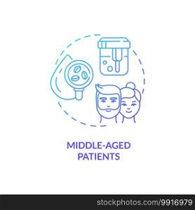 Middle-aged patients concept icon. Health screening age group idea thin line illustration. Heart, lung, gut and nerve system examining. Blood sugar test. Vector isolated outline RGB color drawing. Middle-aged patients concept icon