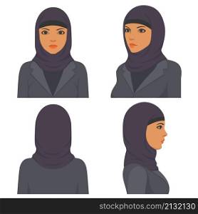 Middle Eastern arabian face portrait. Front, profile, side view of a muslim face. arabian muslim face portrait, Front, profile, side view
