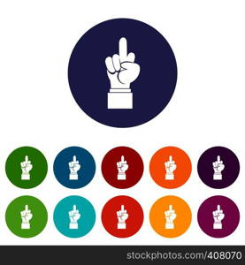 Middle finger hand sign set icons in different colors isolated on white background. Middle finger hand sign set icons