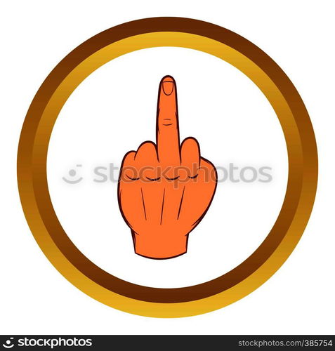 Middle finger hand sign vector icon in golden circle, cartoon style isolated on white background. Middle finger hand sign vector icon, cartoon style