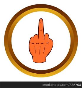 Middle finger hand sign vector icon in golden circle, cartoon style isolated on white background. Middle finger hand sign vector icon, cartoon style