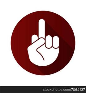 Middle finger up flat design long shadow icon. Flipping off hand gesture. Vector silhouette symbol. Middle finger up flat design long shadow icon