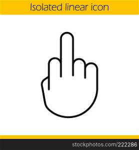 Middle finger up linear icon. Thin line illustration. Flipping hand gesture contour symbol. Vector isolated outline drawing. Middle finger up linear icon