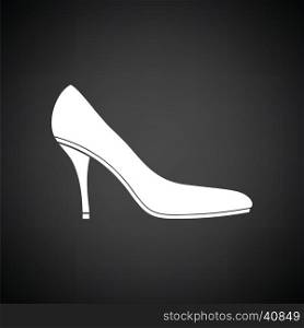 Middle heel shoe icon. Black background with white. Vector illustration.