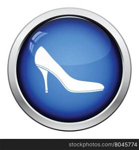 Middle heel shoe icon. Glossy button design. Vector illustration.