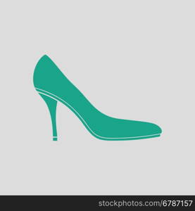 Middle heel shoe icon. Gray background with green. Vector illustration.