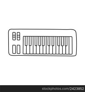 Midi keyboard. Musical instrument line sketch. Outline black and white vector illustration.. Midi keyboard. Musical instrument line sketch. Outline black and white vector illustration