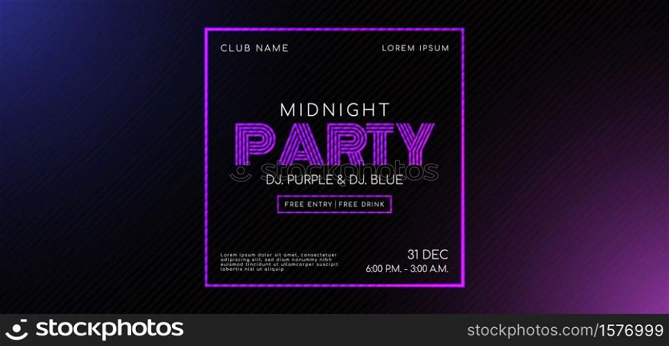 Midnight music party frame message for advertise light purple. vector illustration.