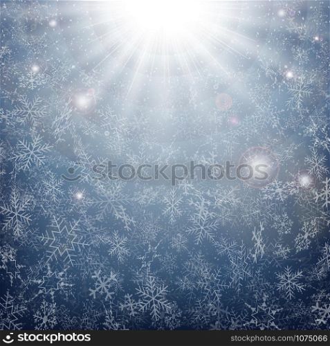 Midnight of Christmas snowflakes time with sun burst effect background. illustration vector eps10