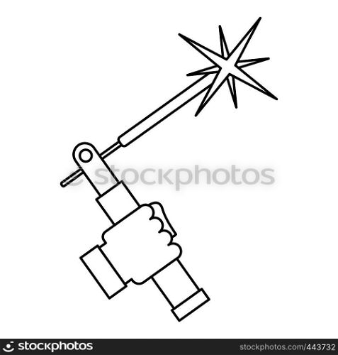 Mig welding torch in hand icon in outline style isolated vector illustration. Mig welding torch in hand icon outline