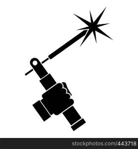 Mig welding torch in hand icon in simple style isolated vector illustration. Mig welding torch in hand icon simple