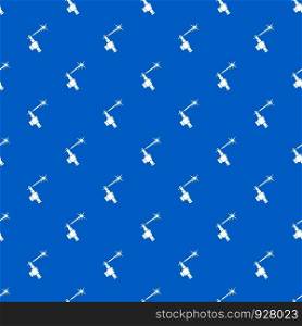 Mig welding torch in hand pattern repeat seamless in blue color for any design. Vector geometric illustration. Mig welding torch in hand pattern seamless blue