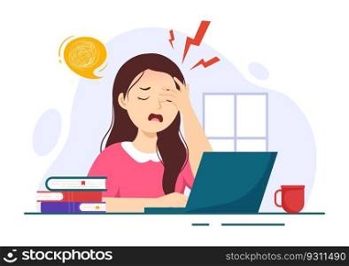 Migraine Vector Illustration People Suffers from Headaches, Stress and Migraines in Healthcare Flat Cartoon Hand Drawn Background Templates