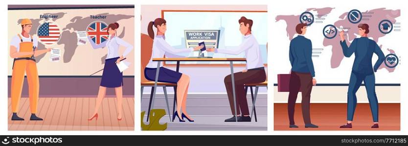 Migrant workers at office flat set isolated vector illustration. Migrant Workers Set