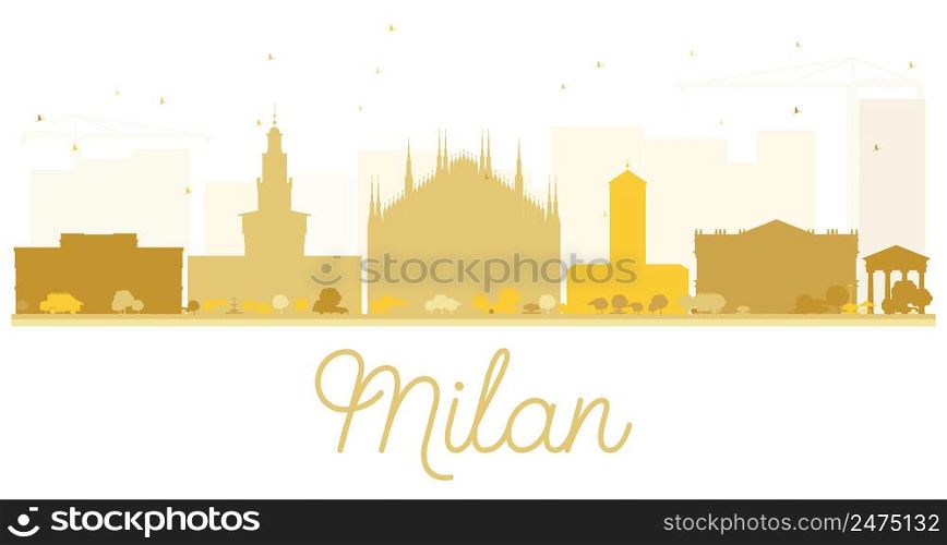 Milan City skyline golden silhouette. Vector illustration. Simple flat concept for tourism presentation, banner, placard or web site. Business travel concept. Cityscape with landmarks
