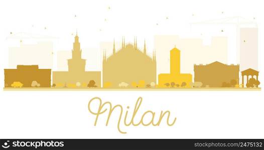 Milan City skyline golden silhouette. Vector illustration. Simple flat concept for tourism presentation, banner, placard or web site. Business travel concept. Cityscape with landmarks
