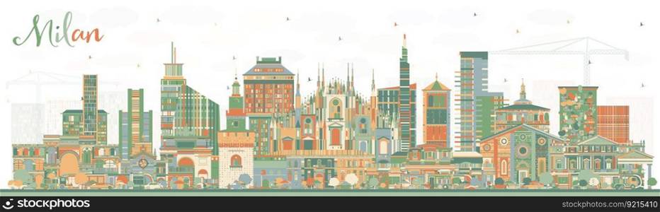 Milan Italy City Skyline with Color Buildings. Vector Illustration. Business Travel and Concept with Historic Architecture. Milan Cityscape with Landmarks.